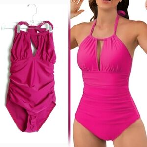 One Piece Small Swimsuit Halter Neck Solid